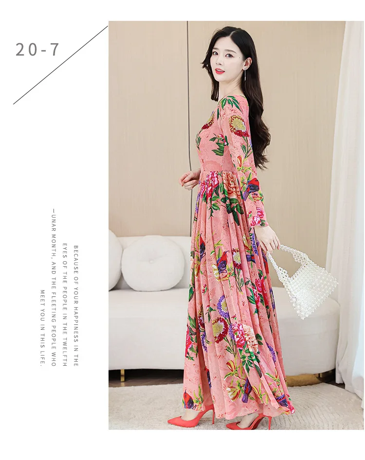 Spring Summer Pink Floral Flare Sleeve Maxi Dress Muslim Women Vintage Chic Luxury Party Night Dress 2023  muslim dress