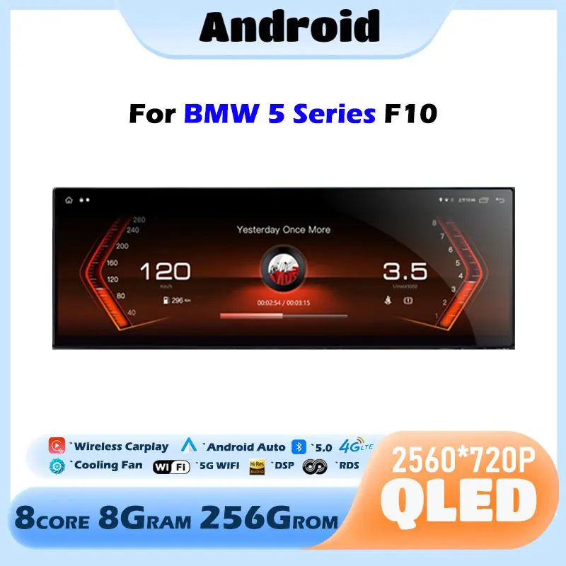 

QLED 2560*720P Android 13 For BMW 5 Series F10 CIC NBT System Wireless Carplay 14.5 Inch Car Player Multimedia Navigation GPS