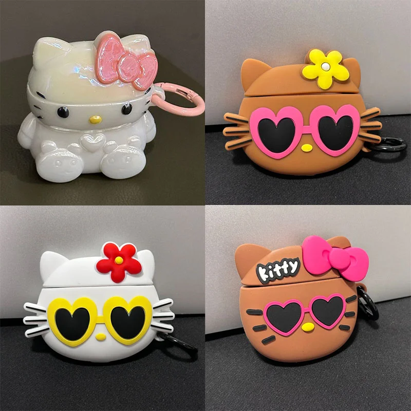 

Sanrio Cute Black Skin Sunglasses Hello Kitty Earphone Case for AirPods 1 2 3 Pro Cartoon Anti-Dust Headphone Protective Cover
