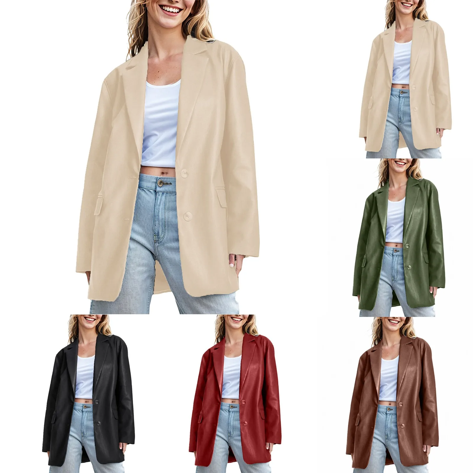 Женский пиджак из искусственной кожи с индивидуальным воротником и длинными