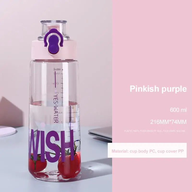 

Пластиковая бутылка, Студенческая портативная чашка для воды, ручная чашка с дизайном, простой прозрачный летний спортивный стакан для пит...