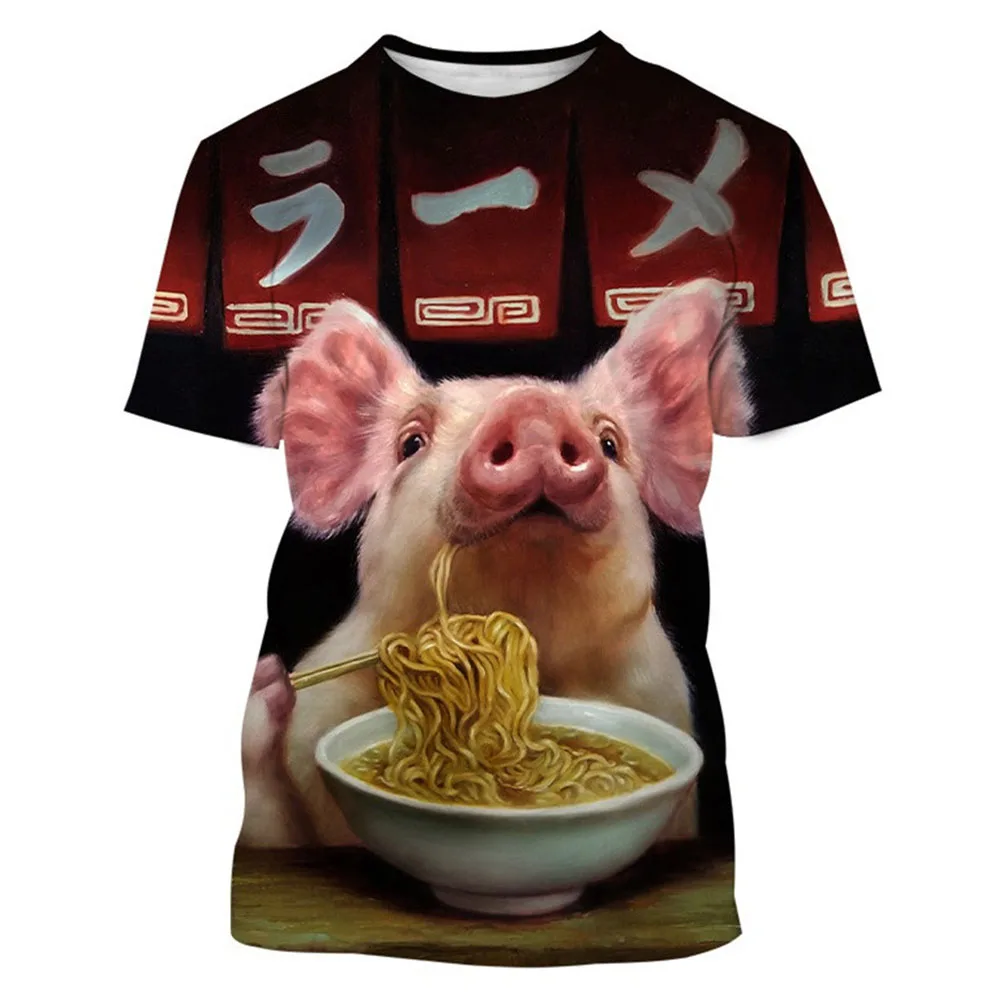 Men'S Summer T-Shirt, Fun Pig 3d Printed Top, Round Neck, Street Casual Fashion, Large Short Sleeved Loose Fitting T-Shirt