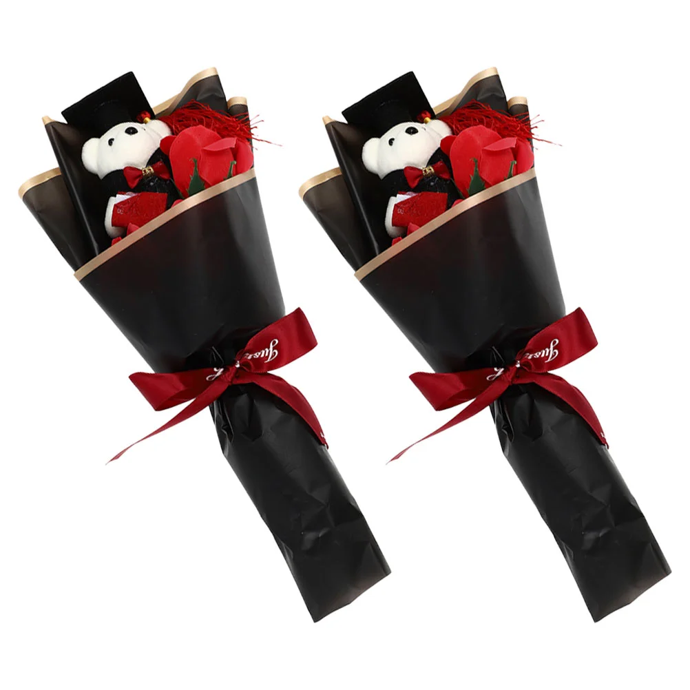 

Graduation Bouquet Decoration Ornament Bear Figurine Graduates Accessories Miniture