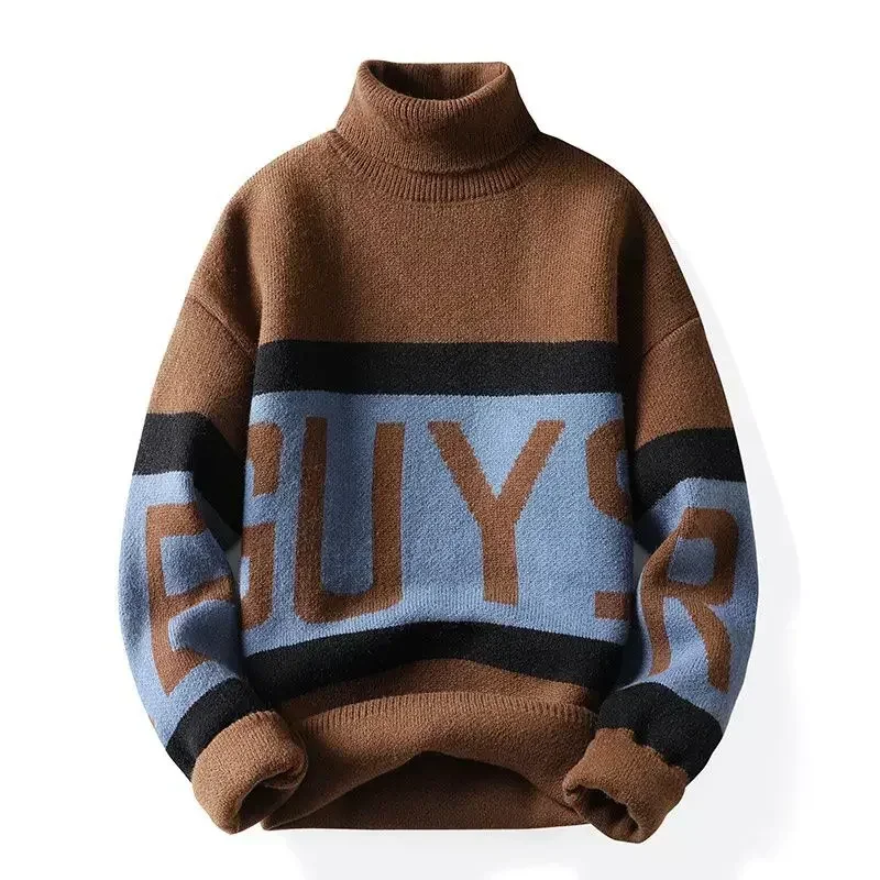 Вязаный свитер Мужская водолазка с соединением внакрой белая мужская одежда