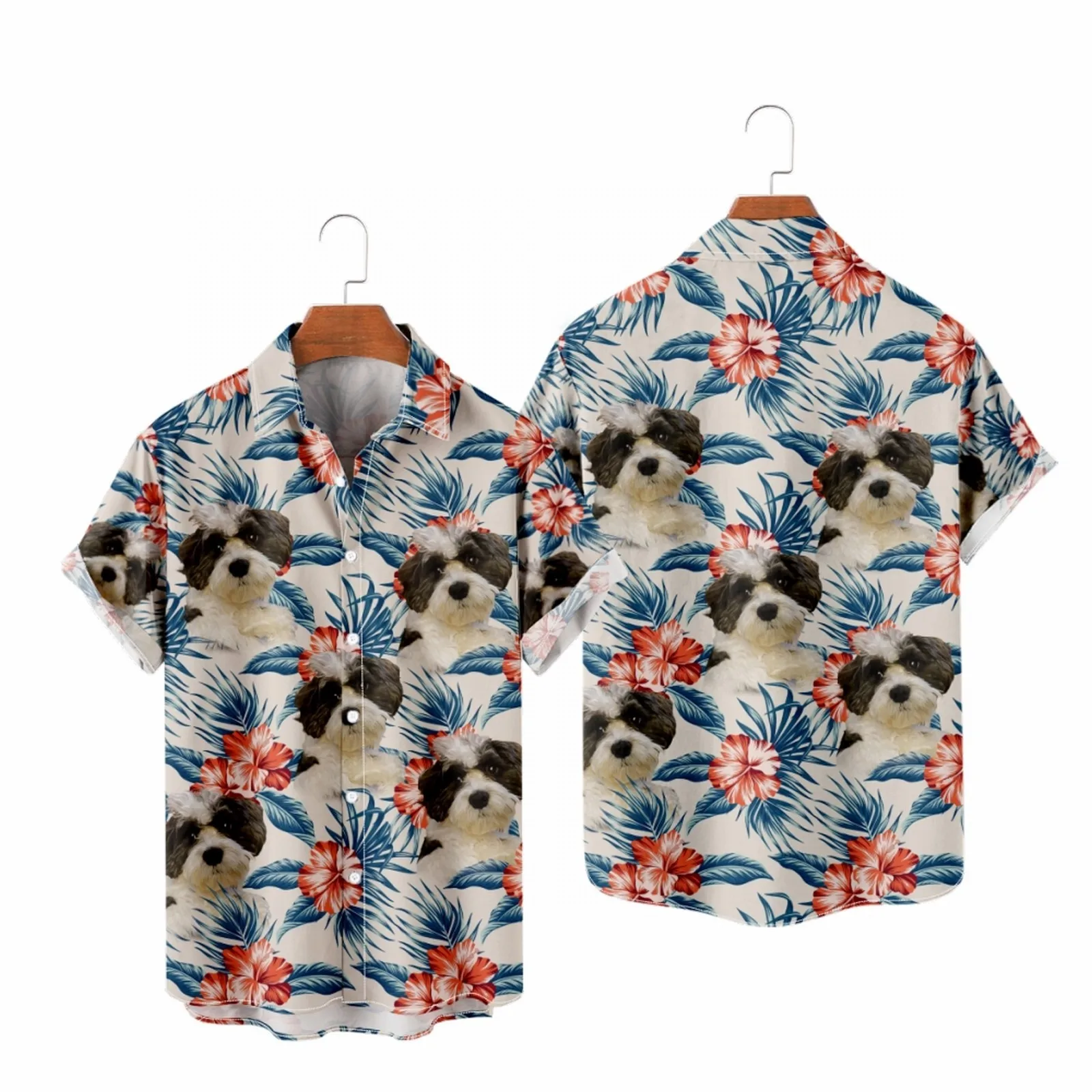 

Гавайская рубашка с коротким рукавом для мужчин, большие размеры, принт s, пляжная одежда с воротником на пуговицах, тренировочная рубашка с ...