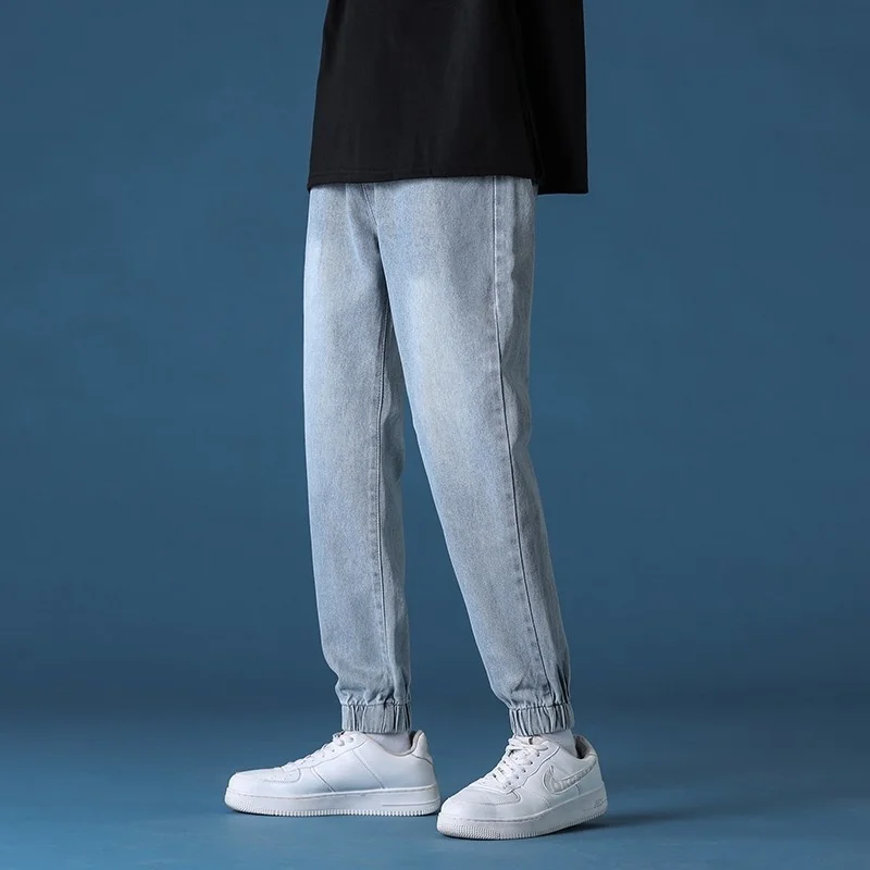 4 Colors Drawstring Jeans Men's Stretch Slim Fashion Casual Straight Jeans Men Streetwear Hip Halen Denim Pants Mens Trousers