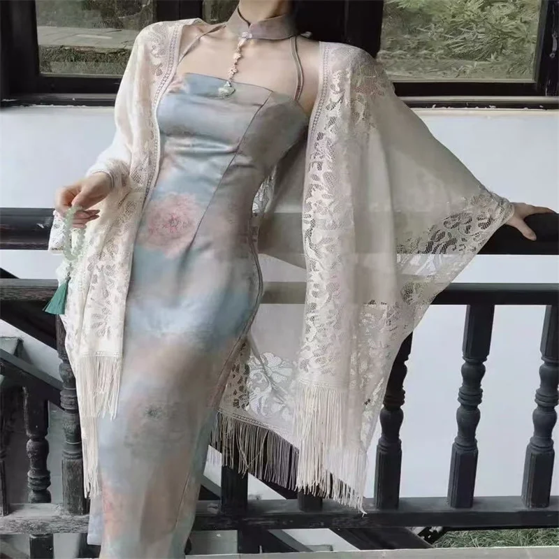 Кружевная шаль в китайском стиле для женщин Ципао Cheongsam вечерний винтажный