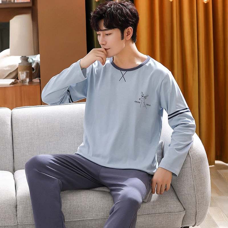 Big Size Autumn New Mens Casual Pajamas Set Cotton Long Sleeve Kawaii Bear Cartoon Printing Sleepwear for Men Pijama for Boy