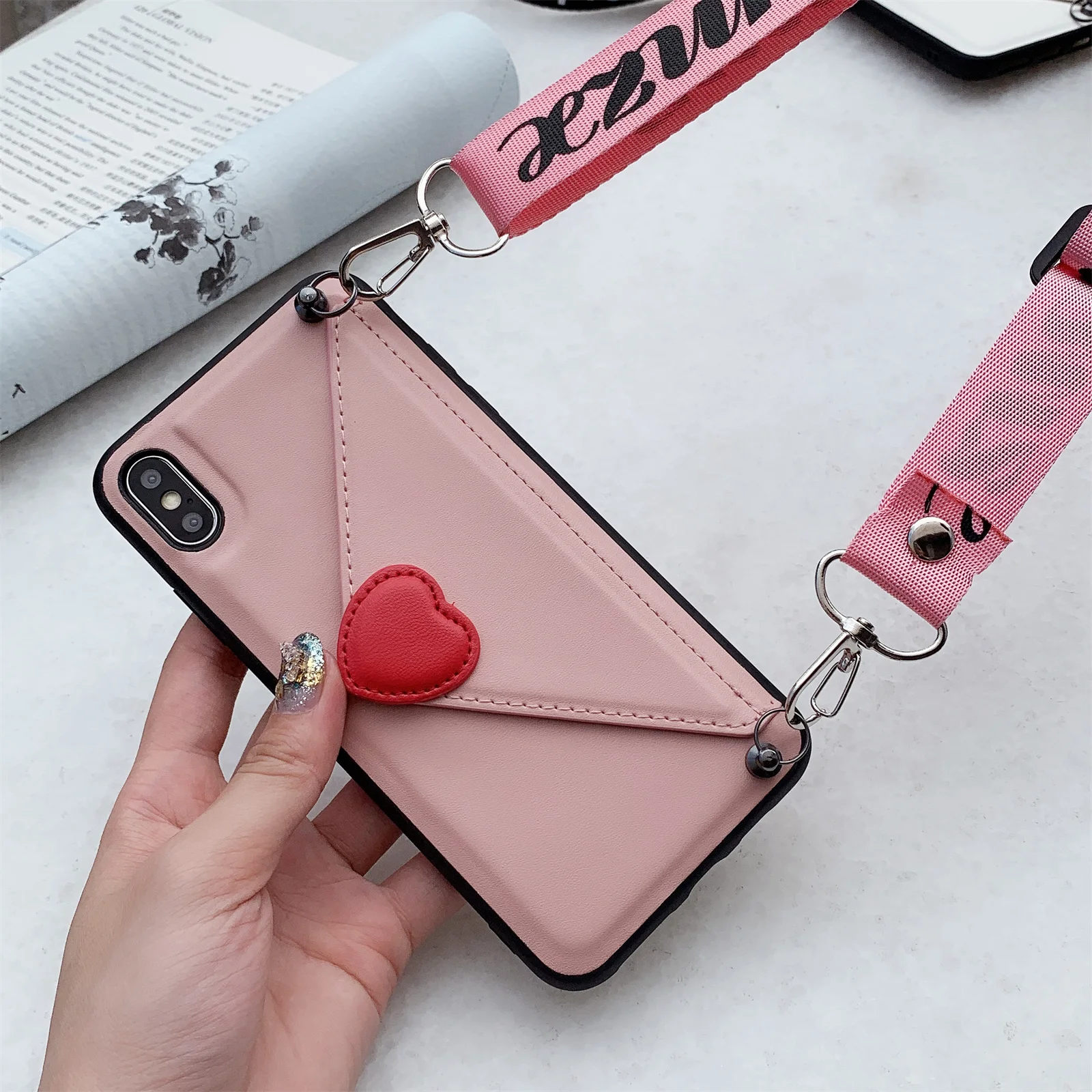 

Чехол кросс-боди для телефона IPhone 13, 12, 11 Pro, XS Max, XR, X, 8, 7 Plus, визитница, ремешок, любовь, сердце, кошелек, кожаный чехол