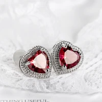 new sweet romantic red color heart zircon stud earrings for women elegant temperament charm earring birthday party jewelry gifts