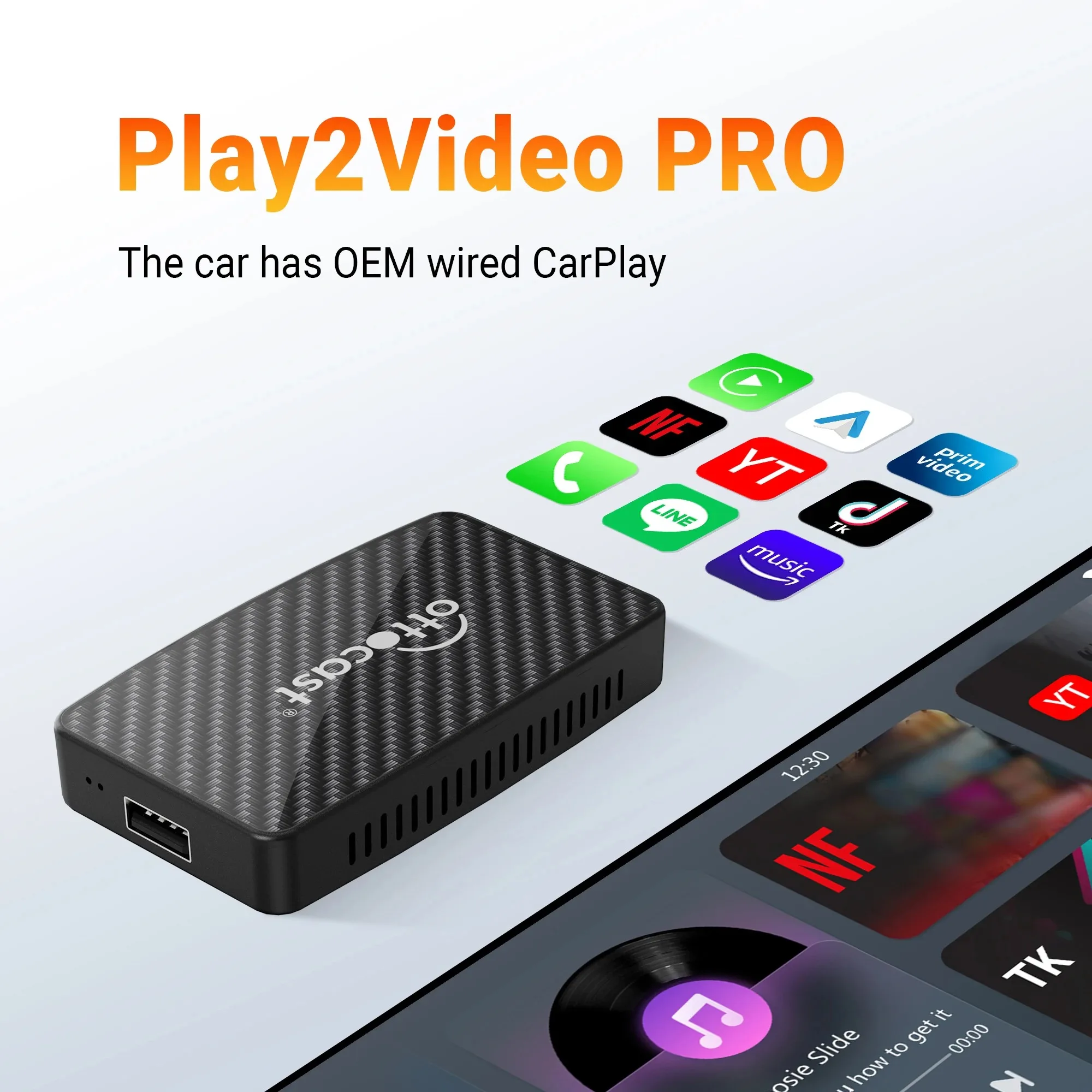 Фото Беспроводной адаптер OTTOCAST Play2Video Pro для CarPlay и Android Auto с поддержкой TikTok, YouTube, Netflix, IPTV для VW, Benz, Kia, Honda, Toyota №2