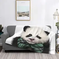 Baby Panda With Bow Tie Animals Blankets Flannel Decoration Breathable Soft Throw Blankets for Sofa Travel Quilt