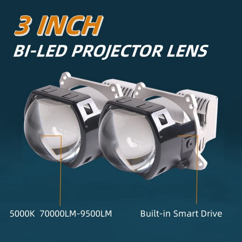 

3 Inch Square Bi-Led Projector Lens For Headlight 6 Chips Dual Reflector 6000K 55W Car Light Accessories Retrofit Atuo Lamp