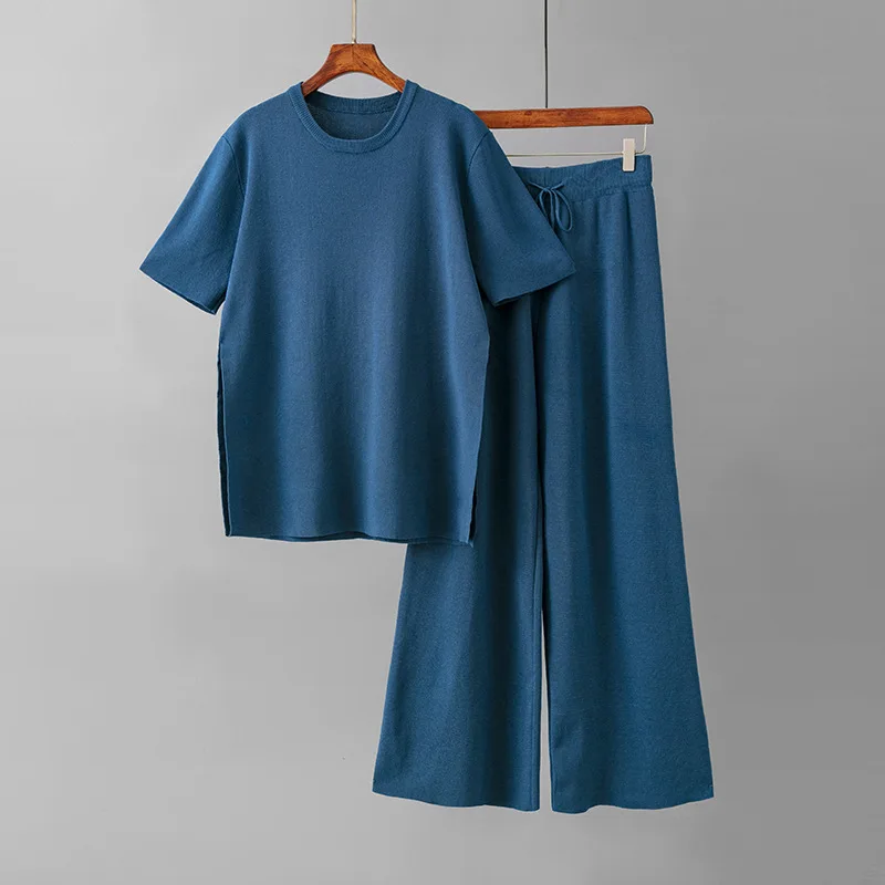 

Женский трикотажный костюм JAMERARY, элегантный комплект из двух предметов, пуловер и длинные брюки с широкими штанинами, комплект из 2 предметов