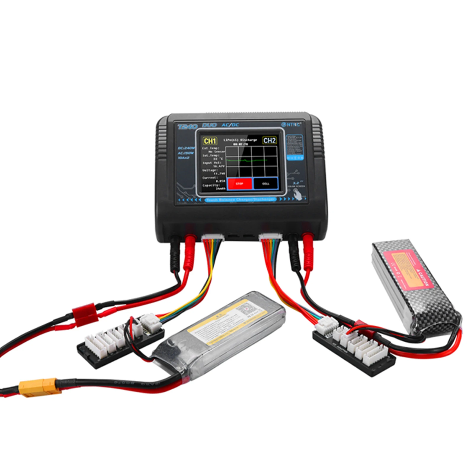 

Зарядное устройство HTRC Lipo 1-6S с сенсорным экраном, Двухканальное, 150 Вт, постоянный ток, 240 Вт, 10 А, зарядное устройство для быстрой зарядки акк...