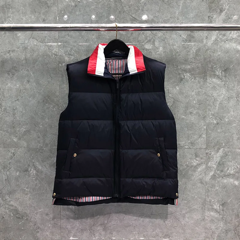 

TB THOM Down Coats Men Loose Short Winter Jacket Striped Solid Down Vest Zipper Casual Autumn High Quality Men Women Clothing