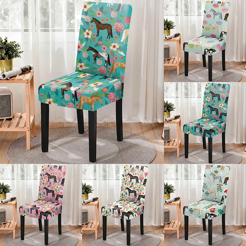 

Horse Themed Kitchen Dust-proof Seat Chair Protector Washable Nordic Style Spandex Chair Covers Forro Para Sillas De Comedor