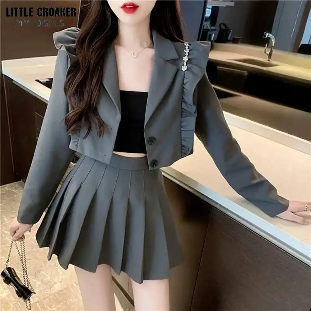 

Women Sets Autumn Temperament White Shirt Waistcoat Mini Slit Skirt Bow Korean Vintage Slim Streetwear Office Ladies Clothes