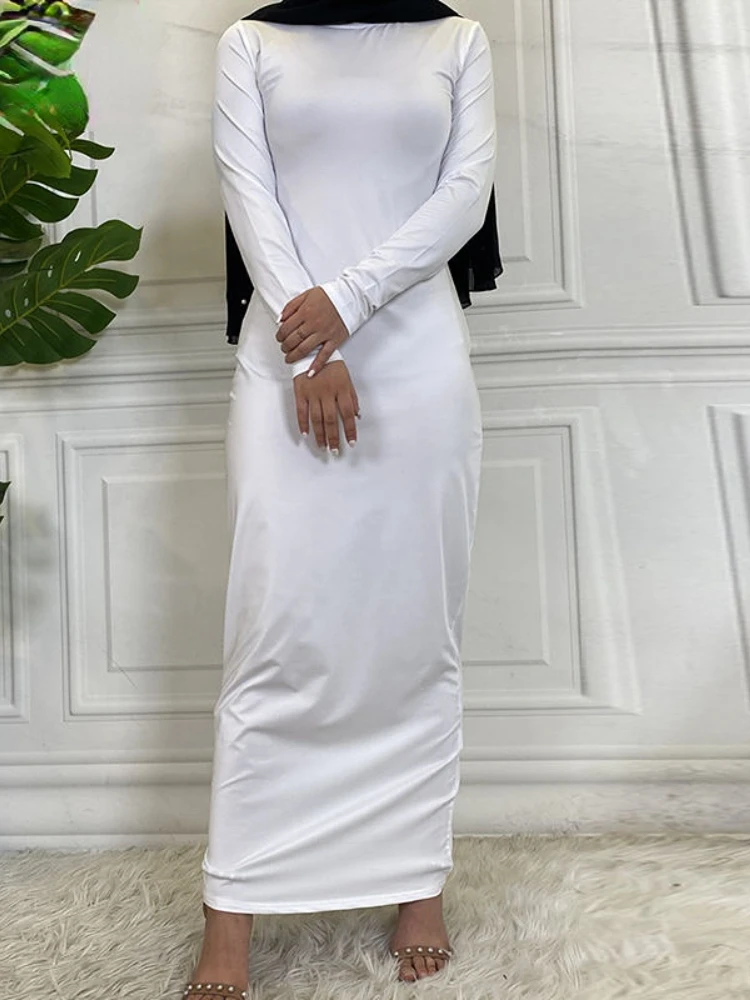 White Under Abaya Dress Modal Cotton Plain Long Sleeve Muslim Inner Dresses Islamic Clothing Turkey Abayas for Women Dubai Robe