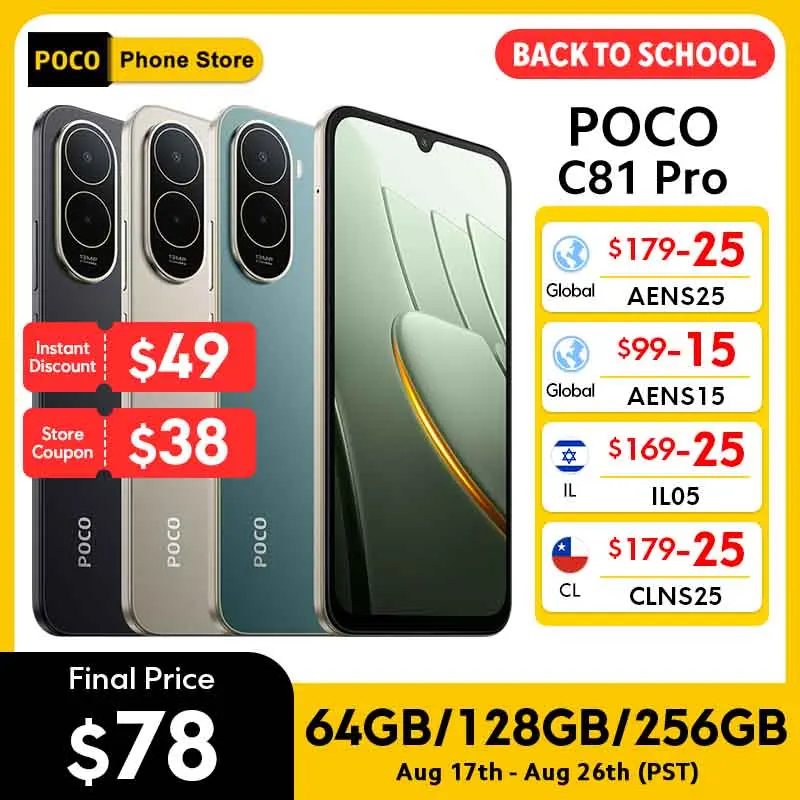 Фото Смартфон POCO C81 Pro, глобальная версия, 6.9-дюймовый дисплей с частотой обновления 120 Гц, аккумулятор 6000 мАч, 15 Вт, камера 13 МП, процессор UNISOC T7250 №1