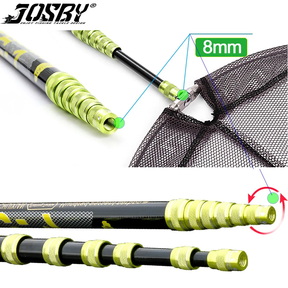 

JOSBY Lightweight Telescopic Carbon Fiber Fishing Landing Net Fish Extending Pole 4.0M 3.0M 2.1M Carp Tackle Fly Hand Dip Net