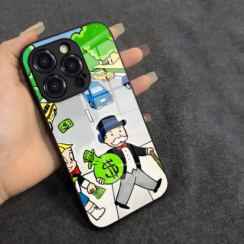Фото Чехол для телефона Dollar Alec M-Monopoly Man для iPhone 17 Air 16 E Pro Max 15 14 13 Mini 12 Pro 11 Max Plus, черный, стеклянный №4