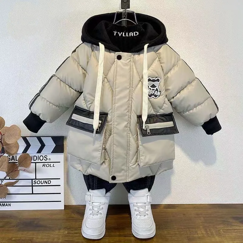 

Children's Color Matching New Plush Cotton jacket Korean Version Handsome And style Autumn And Winter Cold Proof Cotton Jacket