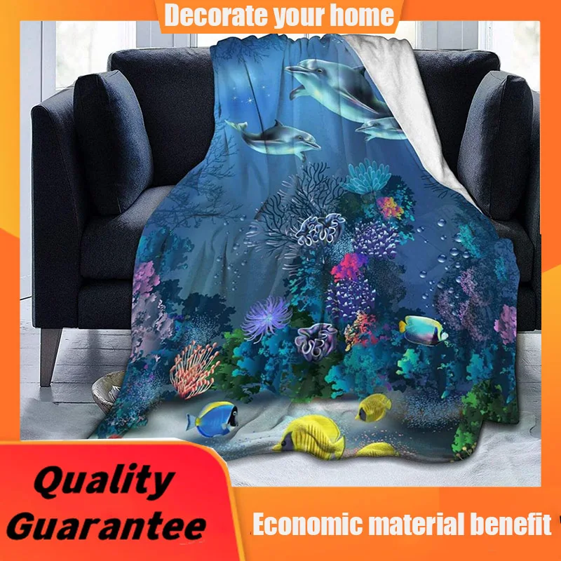 

Sea Tropical Fish and Dolphins Soft Throw Blanket All Season Microplush Warm Blankets Lightweight Tufted Fuzzy Flannel Fleece