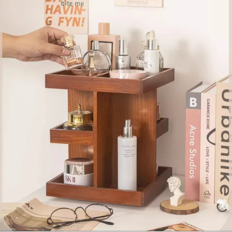 Винтажный деревянный органайзер для макияжа Настольный Вращающийся ящик