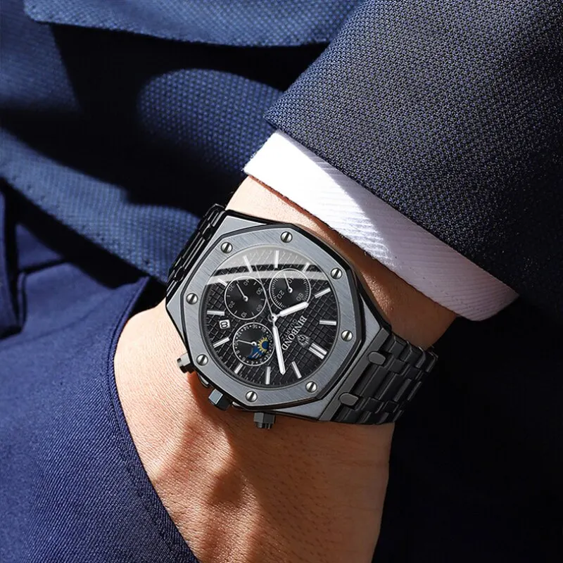 Fashion Sport Wristwatches Male Chronograph Quartz Stainless Steel Clock Luminous Relogio Masculino 3