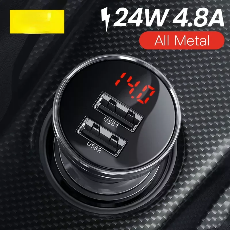 

NEW2023 24W USB Car Charger for phone 4.8A Fast Mobile Charger Adapter with LED Display Car Charger