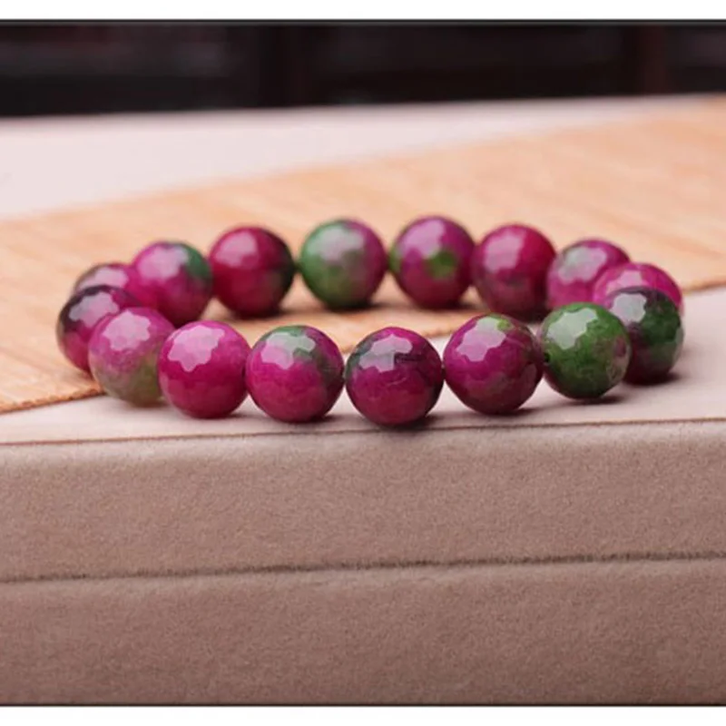 

Natural Red Peach Blossom Jade Bracelet Men Women Healing Jewelry Real Chinese Jades Stone Bead Elastic Beaded Bangles Bracelets