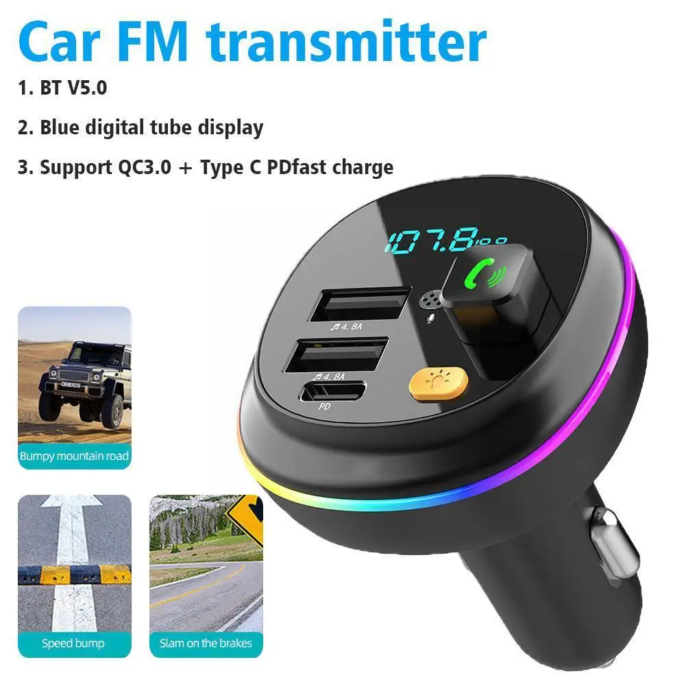 

Автомобильный FM-передатчик Bluetooth 5,0 QC3.0 PD Type C с двумя картами