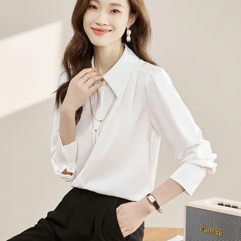 Женская Офисная рубашка с отложным воротником модная женская блузка женские