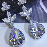 exquisite ladies water drop large zircon earrings earrings europe and america all match silver plated earrings wholesale