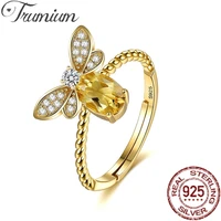trumium 925 sterling silver bee ring gold color rings for women clear cubic zircon anniversary fine jewelry gifts free shipping