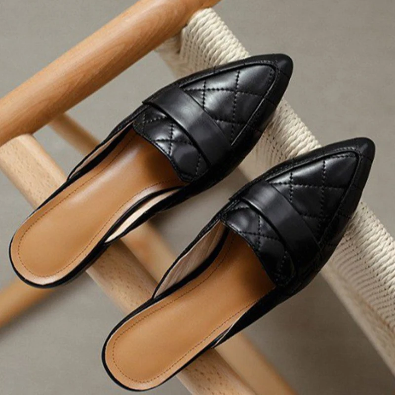 

Шлепанцы женские из экокожи, сандалии на плоской подошве, с ремешком на пятке, шлепанцы без задника, повседневная походная обувь с острым носком, лето 2023