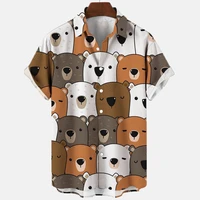 2022 cartoon cute animal bear 3d pattern hawaiian shirt male clothes mens shirt summer casual short sleeve loose summer shirts
