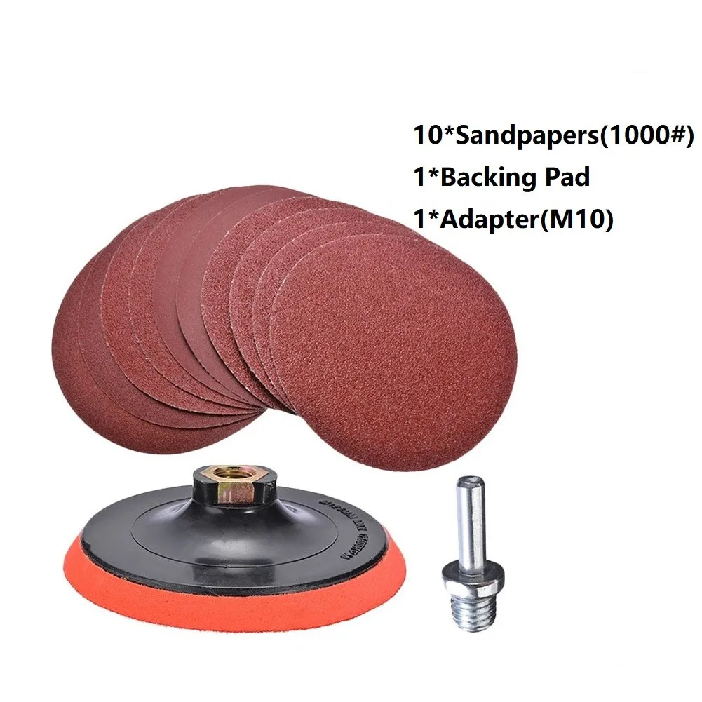 

125mm Snadpaper Backing Pad M10 Connector Rod Set 1000Grit Sanding Disc For Metal Polishing Polisher Accessories