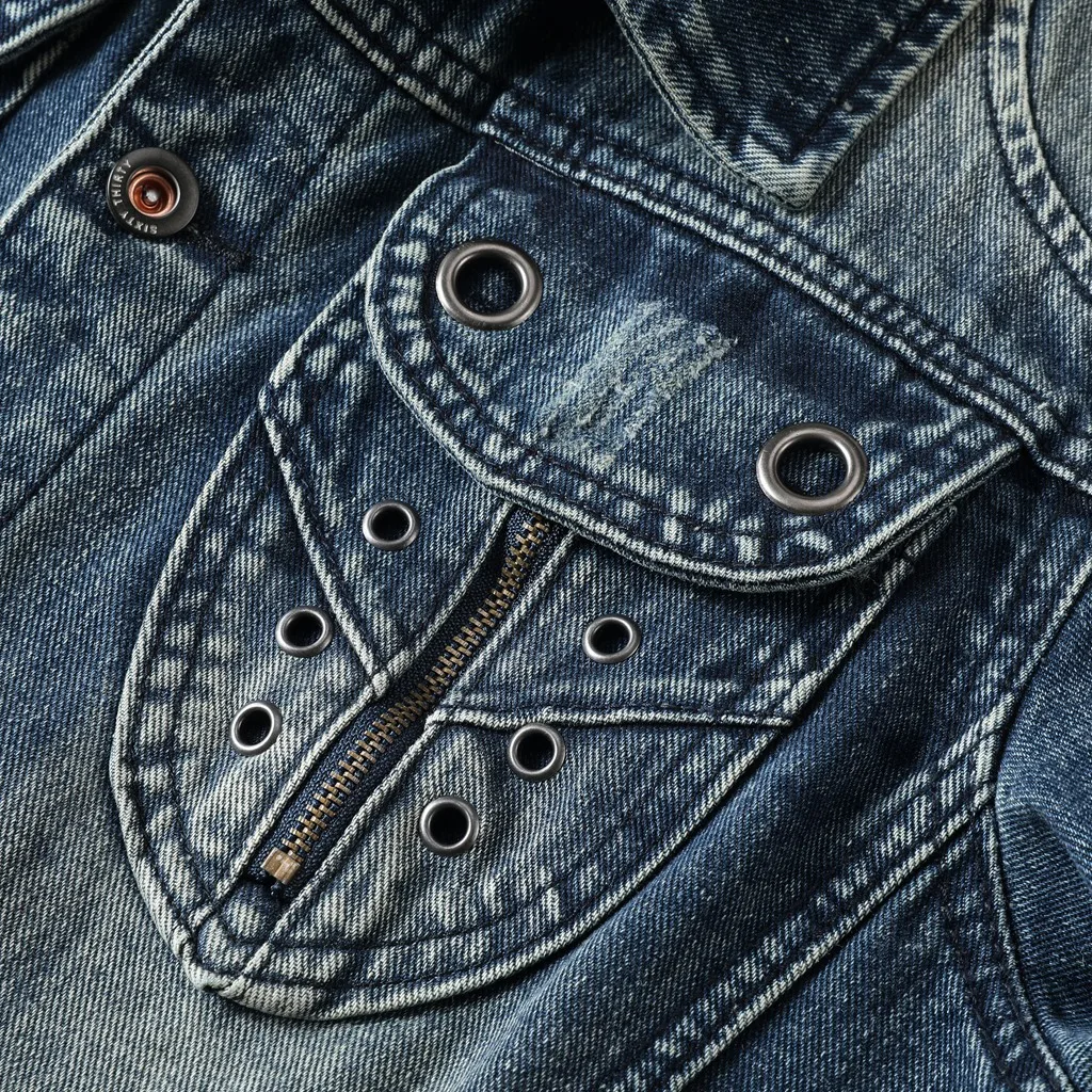 SALEISI мужские однотонные джинсовые куртки с отворотами модные мотоциклетные