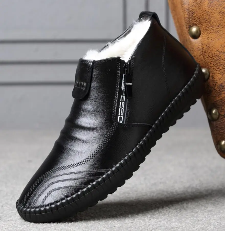 

Мужские теплые зимние ботинки из натуральной кожи, на платформе