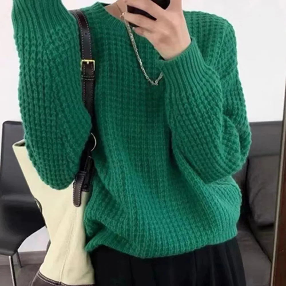 

Harajuku Green Knitted Sweater Women Korean Style Vintage Oversize Korean Style Crewneck Jumper Female Winter