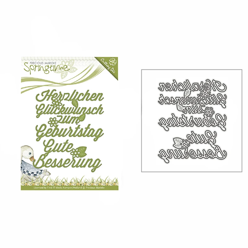 

Новинка 2023 г., поздравление на день рождения, трафарет с немецким текстом для тиснения, ремесло, металлические Вырубные штампы для изготовления открыток, украшение для скрапбукинга