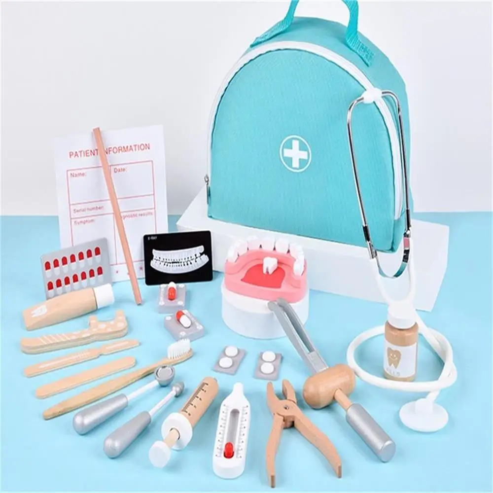 

Children'S Wooden Baby Changing Dentist'S Equipment Play House Simulation Cloth Bag Role-Playing Doctor Toy Set Stethosco