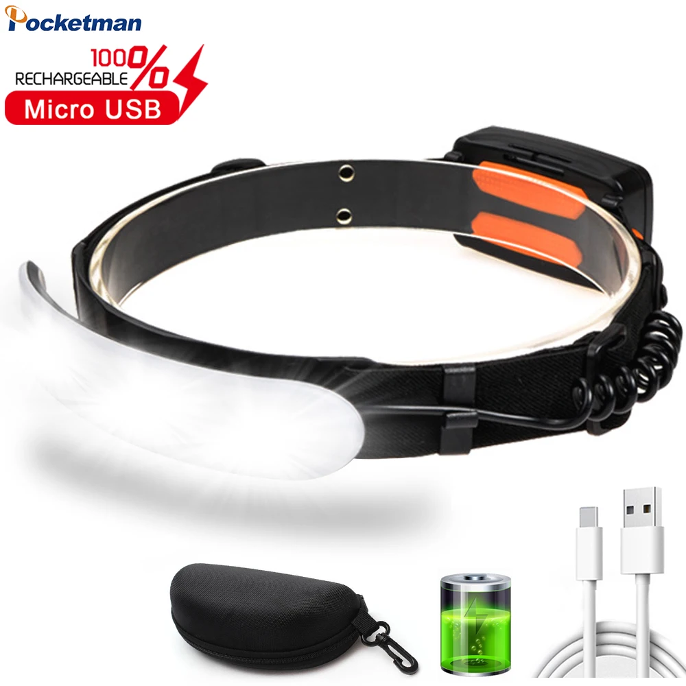 

Pocketman COB LED Headlamp Waterproof Headlight 7500MAH Built-in Battery Head Flashlight Rechargeable Head Torch Head Lamp