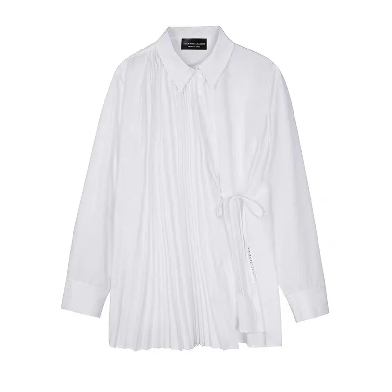 

SuperAen 2022 Spring Autumn Clothing Simple White Shirts Asymmetric Full Turn-down Collar Casual Womens Tops