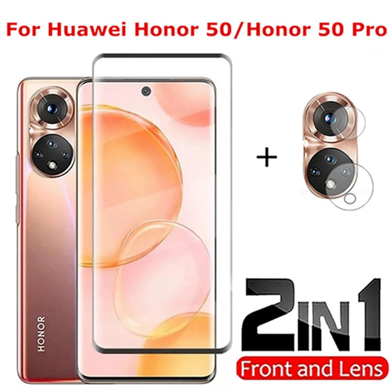

2in1 Tempered Glass For Honor 50 Pro Full Cover Screen Protector Camera Lens Protective Film For Huawei Honor 50/50 Pro Glass