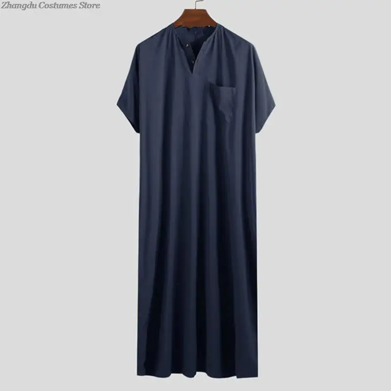 Men Vintage Short Sleeve Loose Muslim Kaftan Robes Jubba Thobe Men Saudi Arabia Abaya Dress Middle East Arabic Clothes