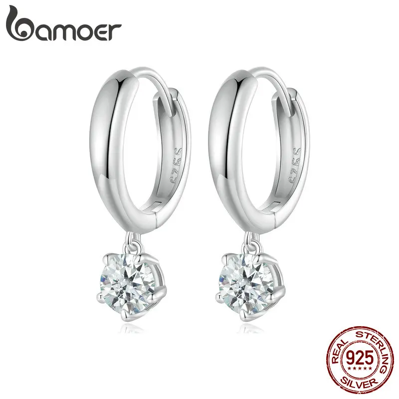 

Bamoer, Стерлинговое Серебро 925 пробы, 0.5CT, моиссанит, пряжки для ушей классические серьги обруча для женщин, обручальное, свадебное, хорошее ювелирное изделие, подарок