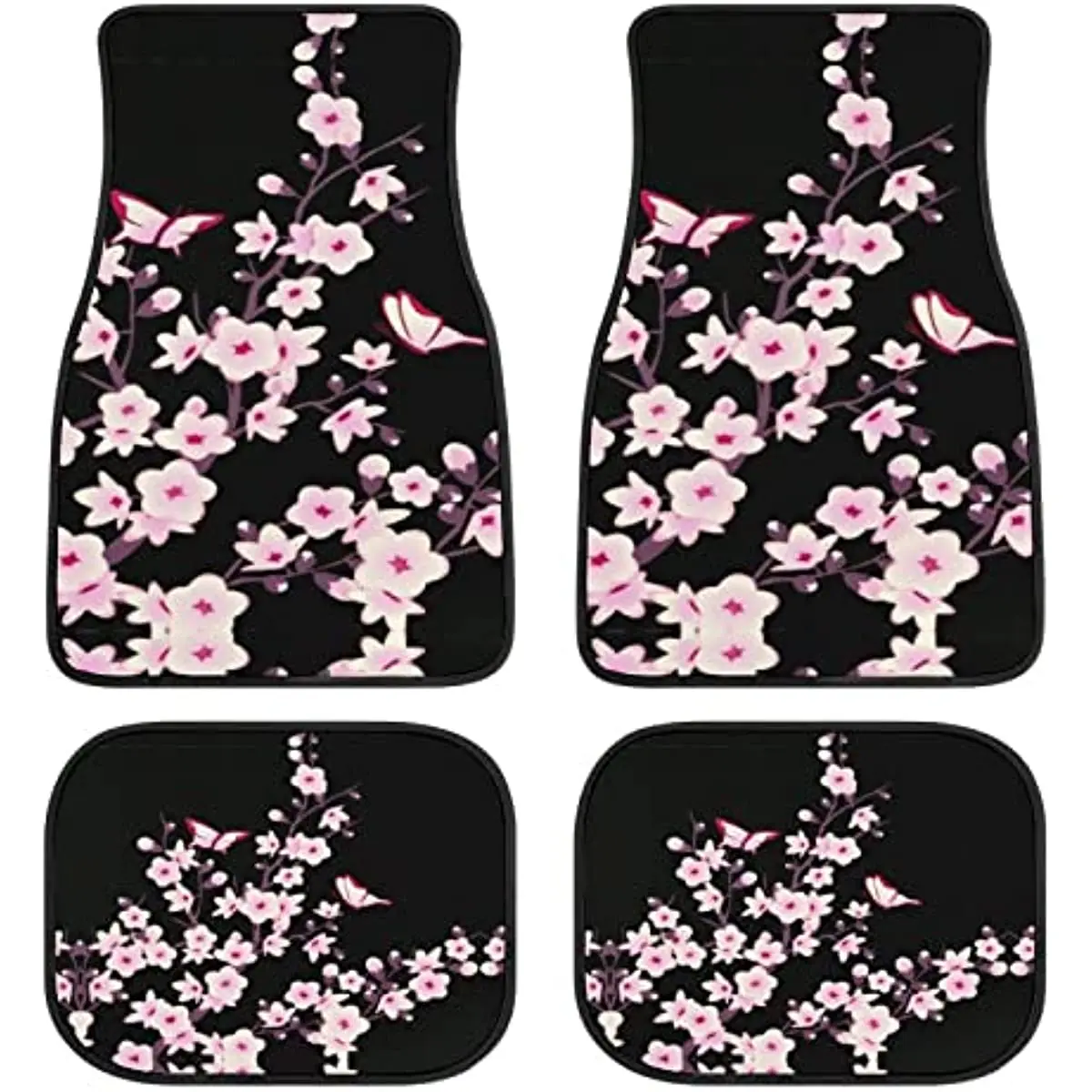 

4Pcs Auto Car Floor Mat Flowers Cherry Blossoms Vehicle Front Rear Carpets Mat,Universal Fit Car Floor Carpet Rugs for Car SUV T